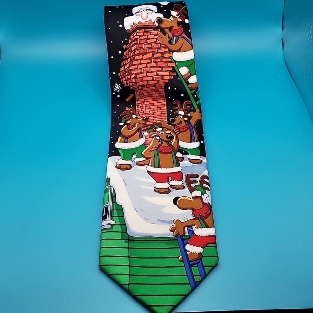 Yule Tie Greetings Santa Stuck in Chimney Men's Tie Necktie Hallmark Christmas